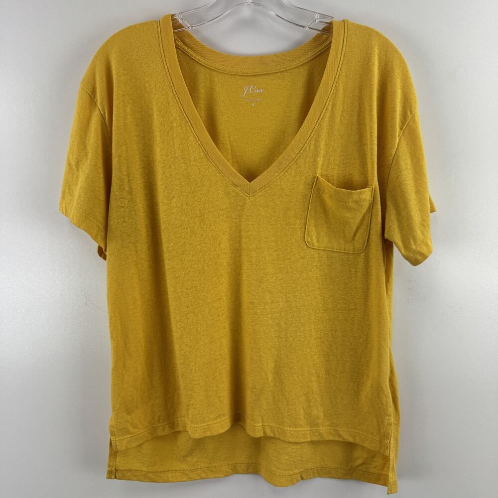 J. Crew Vintage Cotton V-Neck Tee Front Chest Pocket Step Hem Mustard Yellow S